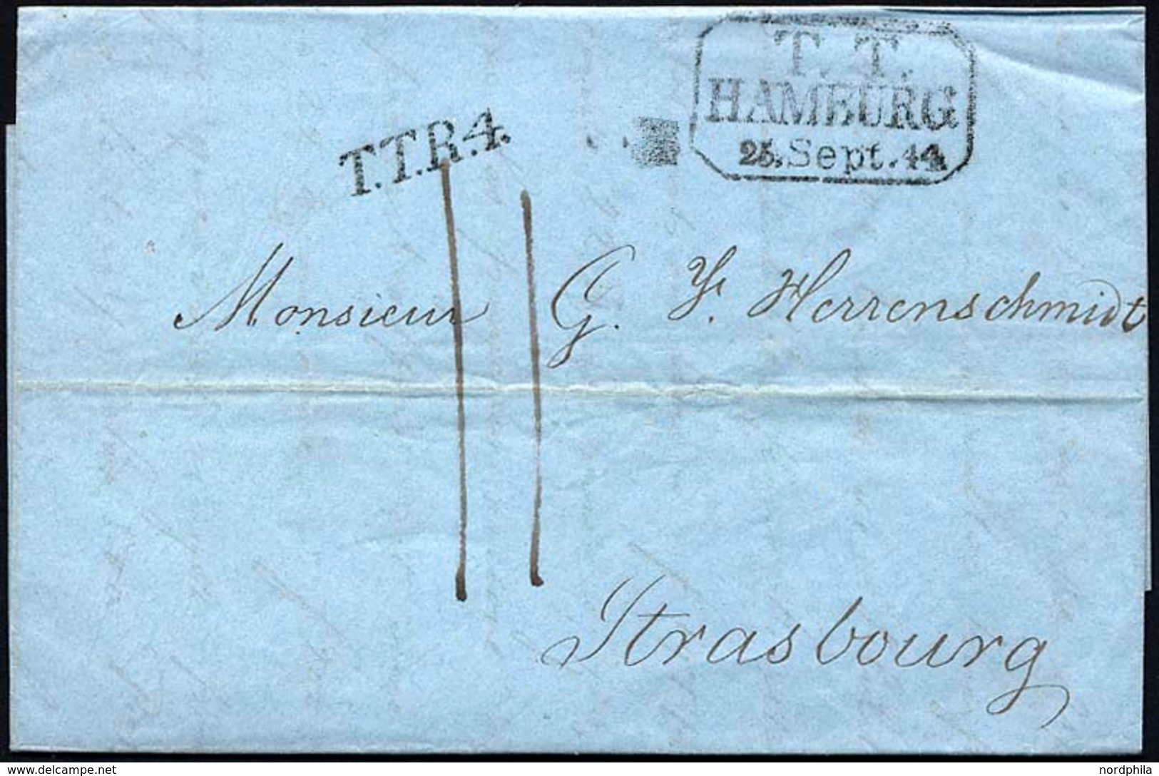 HAMBURG - THURN UND TAXISCHES O.P.A. 1844, T.T. HAMBURG, R3 Und L1 T.T.R4 Auf Brief Nach Strasbourg, Pracht - Autres & Non Classés