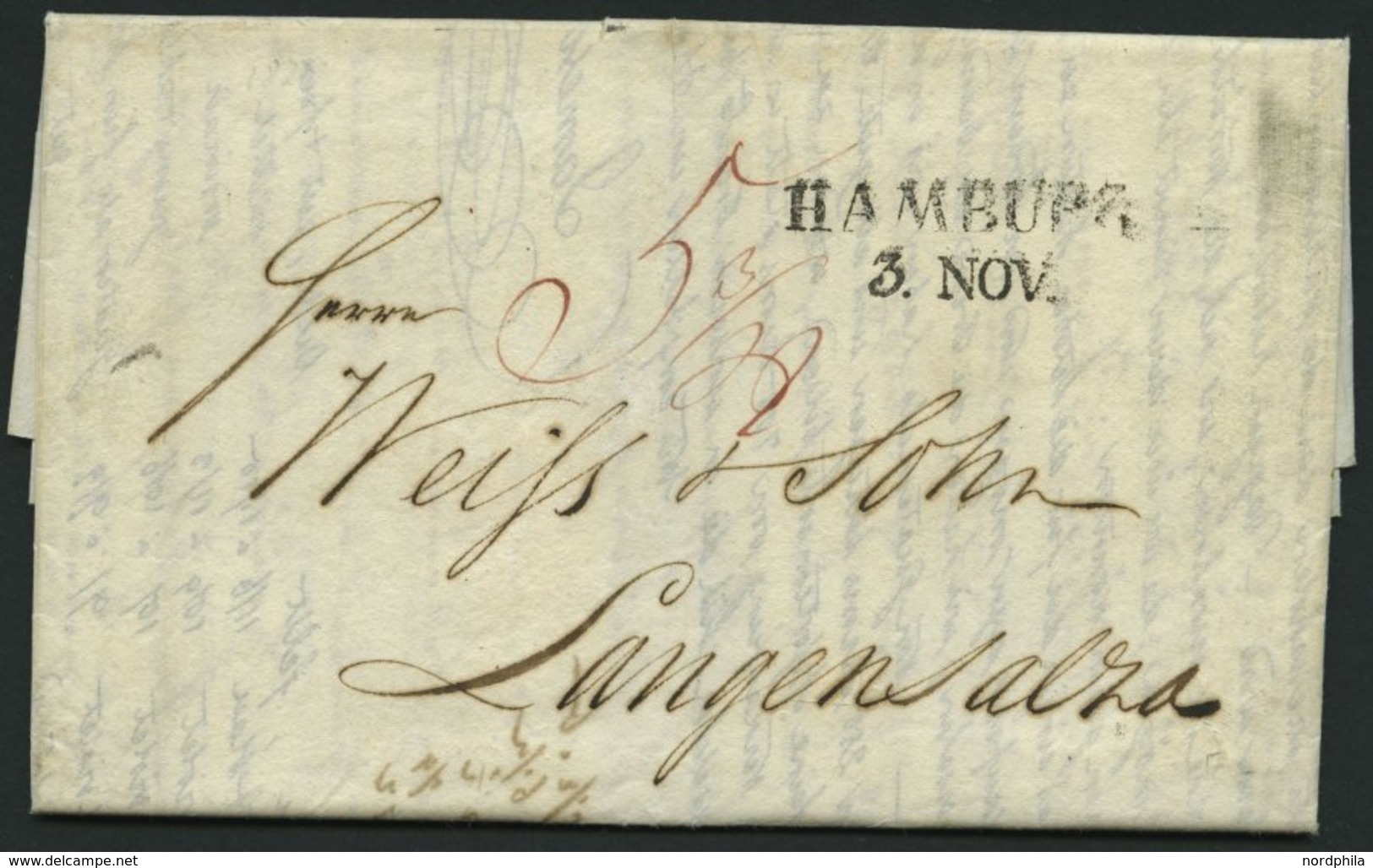 HAMBURG-VORPHILA 1826, HAMBURG, L2 Forwarded-Letter. Aus London, Abs. PAf Spalding Und Co., Nach Langensalza, Pracht - [Voorlopers