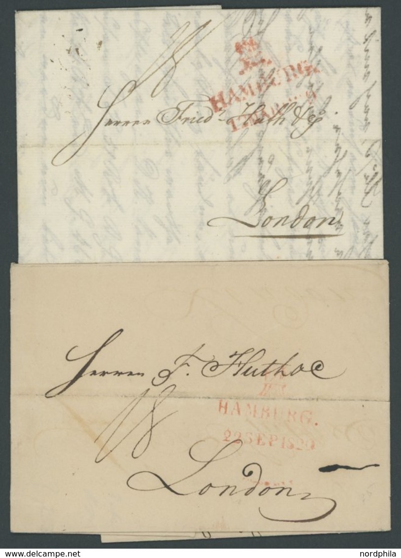 HAMBURG 1819/20, Roter Wappenstempel HAMBURG, Beide Typen, Je Auf Brief Nach London, Pracht - Prephilately