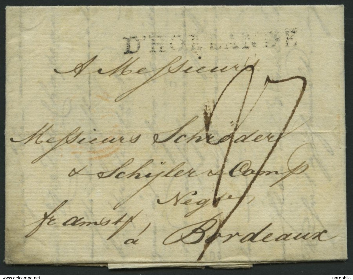 HAMBURG - GRENZÜBERGANGSSTEMPEL 1796, D` HOLLANDE, L1 Auf Brief Nach Bordeaux, Pracht - Prephilately