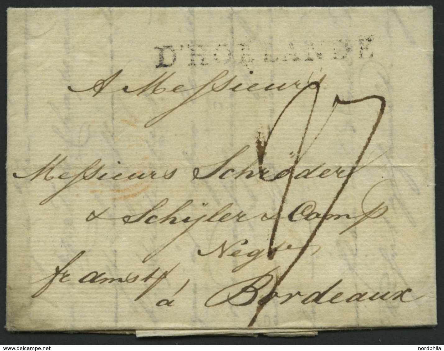 HAMBURG - GRENZÜBERGANGSSTEMPEL 1796, D` HOLLANDE, L1 Auf Brief Nach Bordeaux, Pracht - Préphilatélie