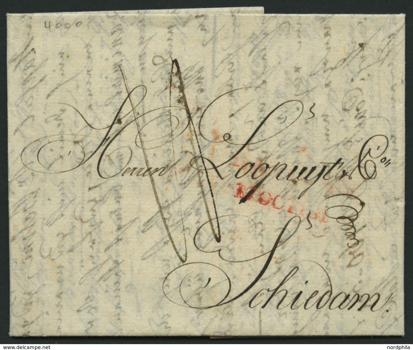 HAMBURG - GRENZÜBERGANGSSTEMPEL 1817, Forwarded-Letter Von Stettin über Hamburg Nach Schiedam, Vorderseitig Roter Unlese - Préphilatélie