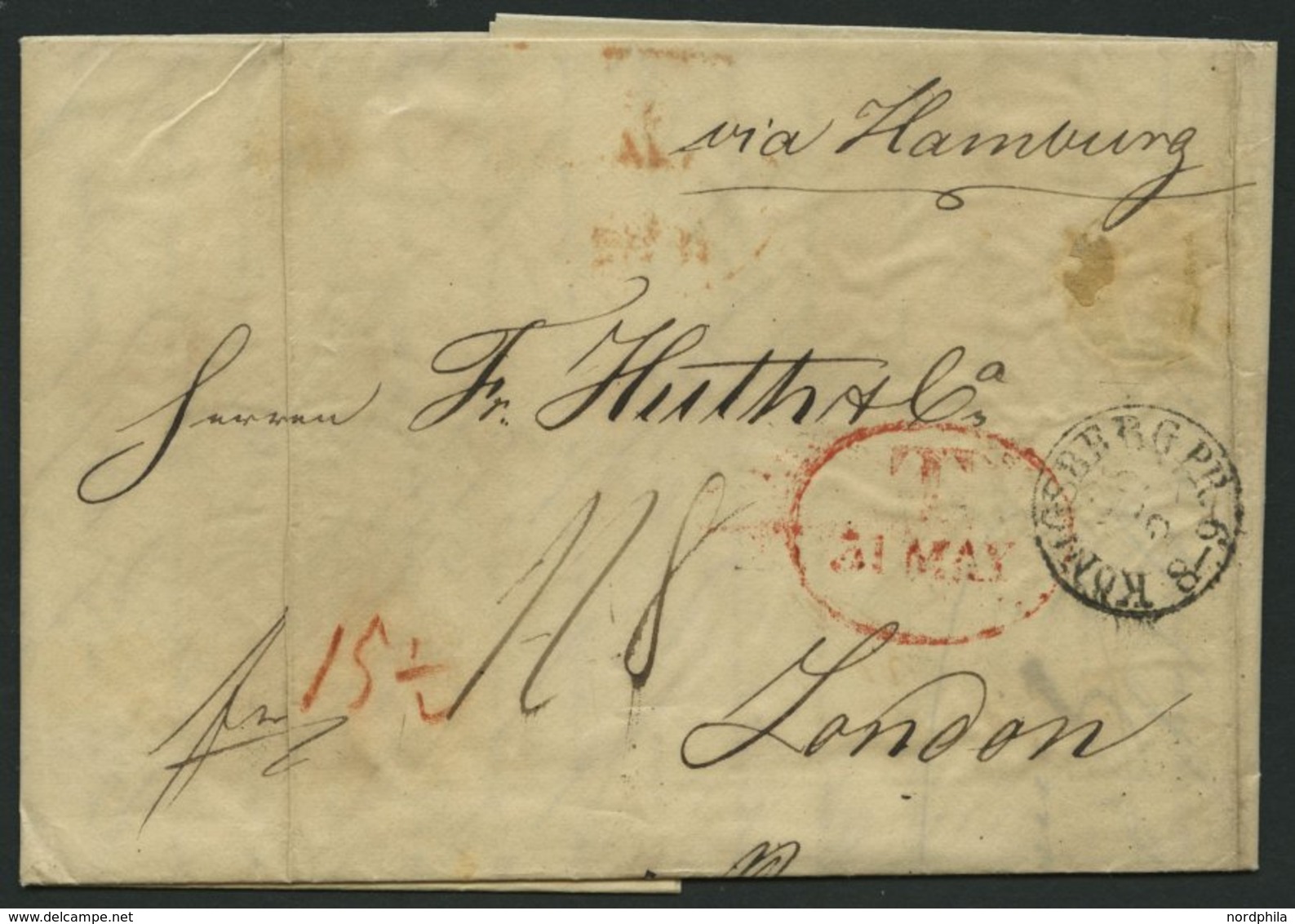 HAMBURG - GRENZÜBERGANGSSTEMPEL 1842, T 31 MAY, In Rot Auf Brief Von Königsberg (K1) über Hamburg (rückseitiger K1) Nach - Prephilately