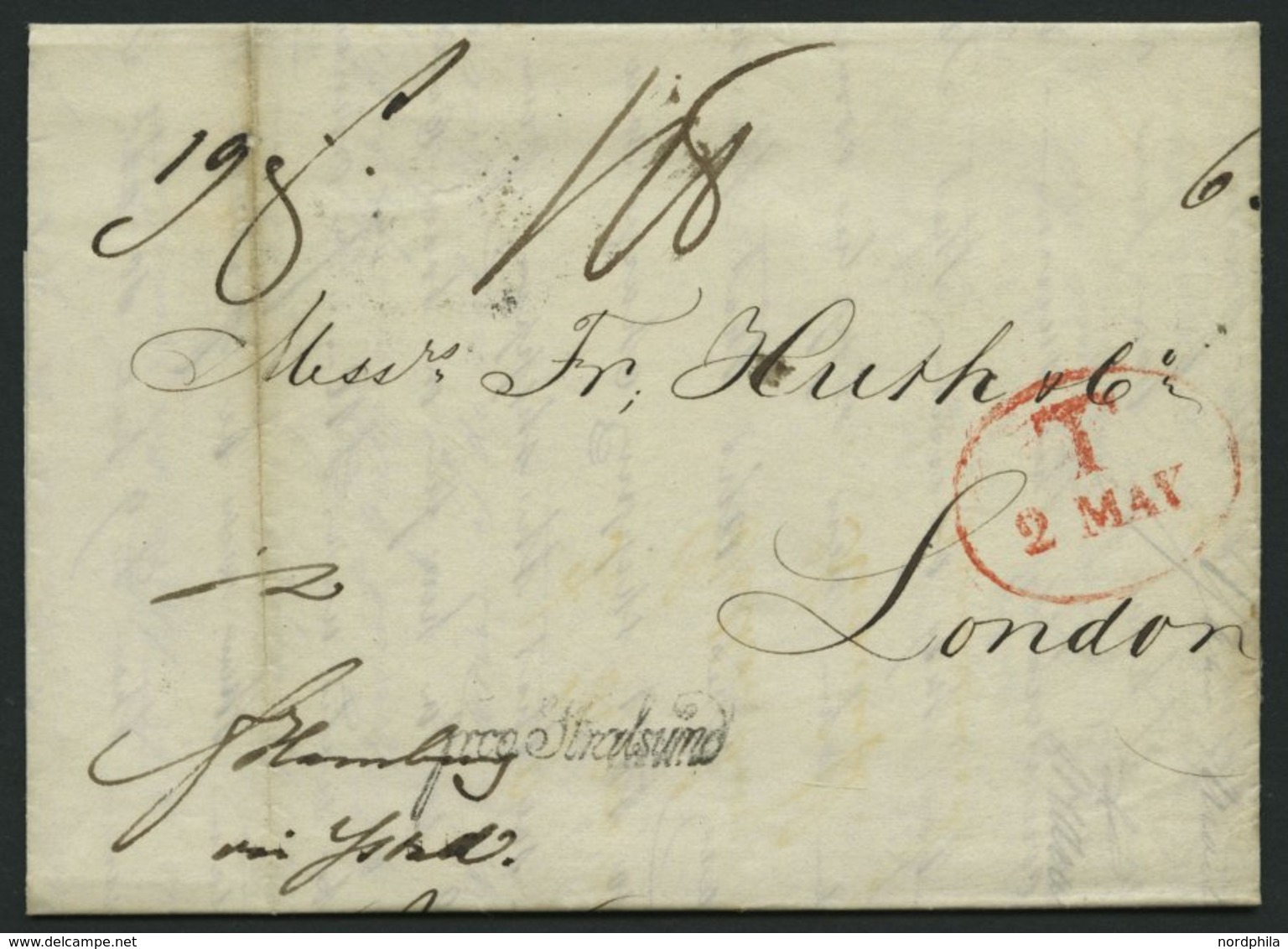 HAMBURG - GRENZÜBERGANGSSTEMPEL 1843, T 2 MAY, In Rot Auf Brief Von Götheborg Nach London, Diverse Durchgangs- Und Neben - Prephilately