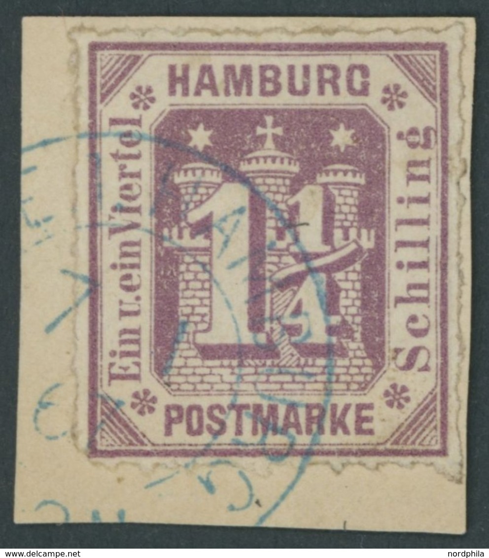 HAMBURG 20a BrfStk, 1866, 11/4 S. Dunkelbraunviolett, Blauer K2 ST.P.E.1. HAMBURG, Prachtbriefstück - Hamburg