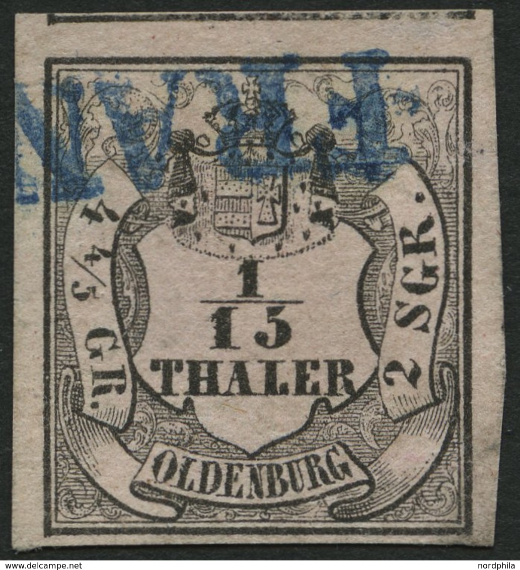 OLDENBURG 3I O, 1852, 1/15 Th. Schwarz Auf Mattbräunlichrot, Type I, Blauer L1 FRANCO, Pracht, Mi. 100.- - Oldenbourg