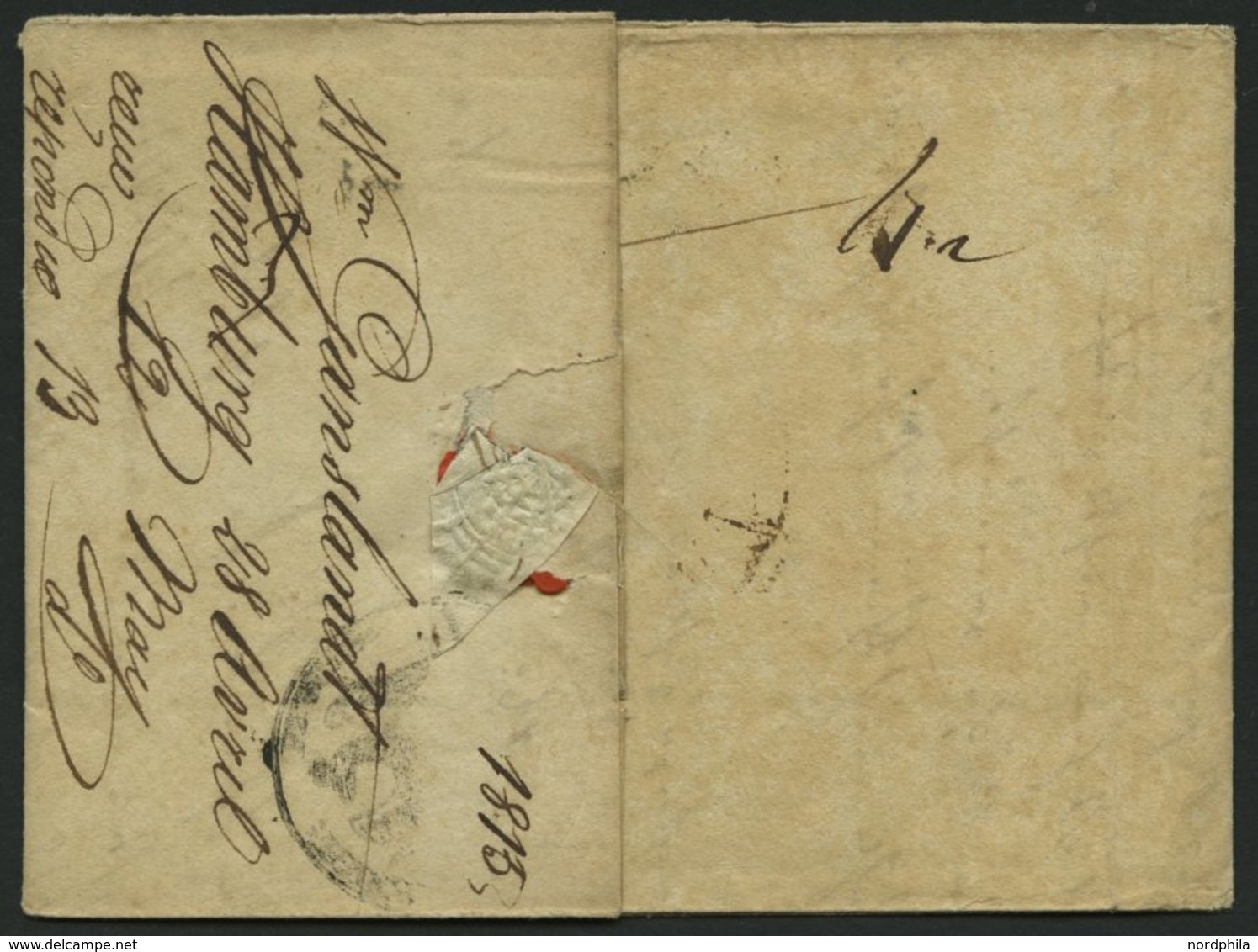 PREUSSEN Feldpost: 1815, Schwarzer Zensurstempel: KÖNIGL. PREUSS. ARMEE POLIZEI, Rückseitig Auf Brief Von Hamburg (L1) N - Préphilatélie