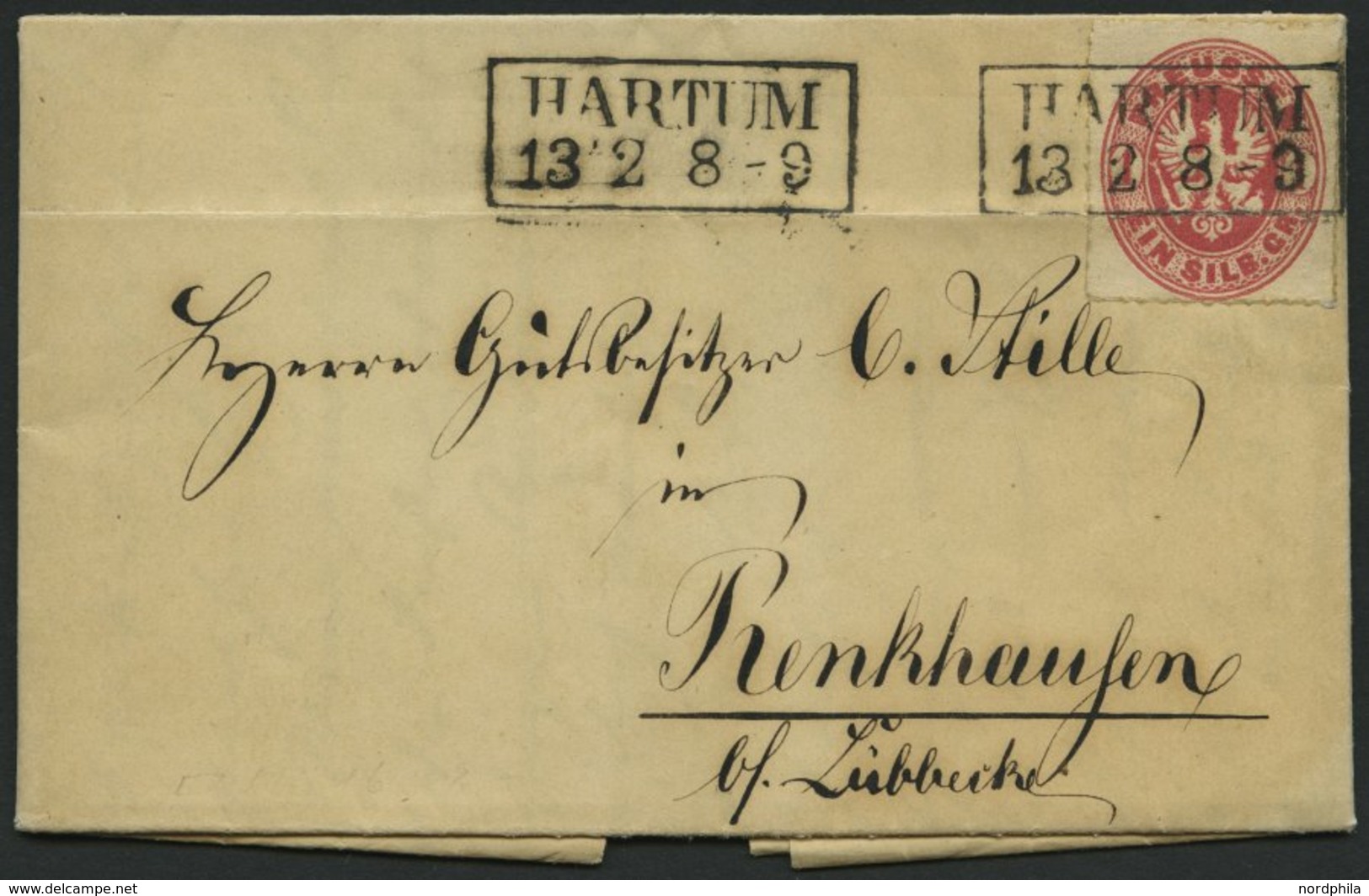 PREUSSEN 16a BRIEF, 1865, 1 Sgr. Rosa Mit Seltenem R2 HARTUM Auf Kleinem Brief Nach Renkhausen, Waagerechter Reg.-Knick  - Other & Unclassified