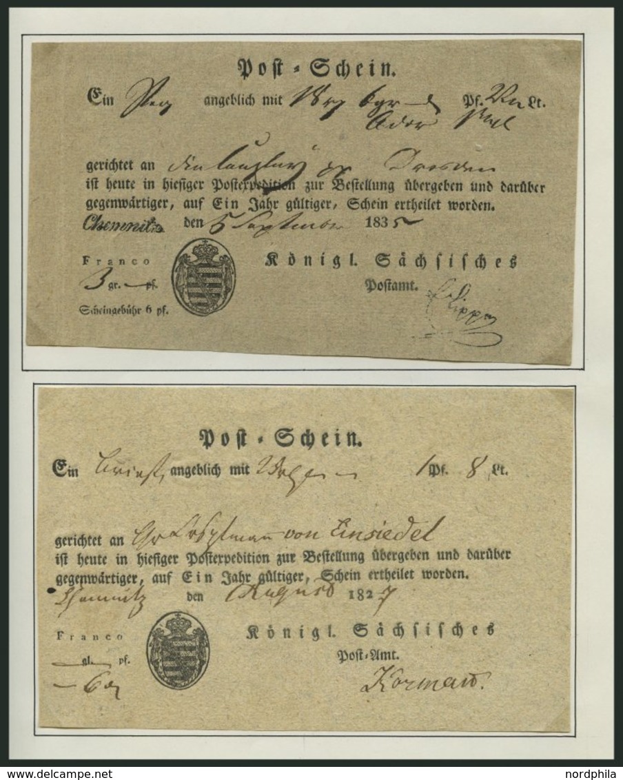 SACHSEN 1827-1866, Kleine Sammlung Von 10 Postscheinen Und Einer Postanweisung, Pracht - Prefilatelia