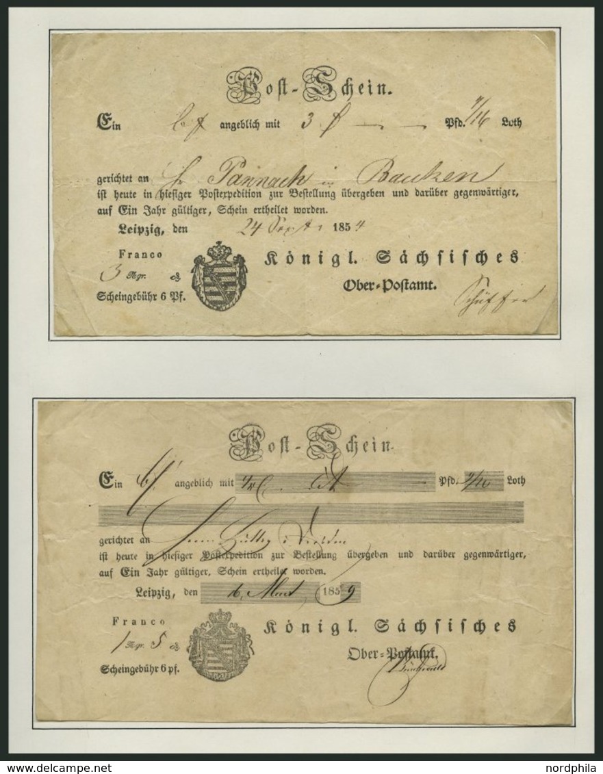 SACHSEN 1827-1866, Kleine Sammlung Von 10 Postscheinen Und Einer Postanweisung, Pracht - Préphilatélie