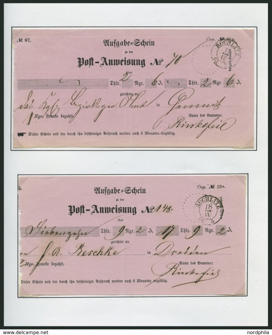 SACHSEN 1827-1866, Kleine Sammlung Von 10 Postscheinen Und Einer Postanweisung, Pracht - Préphilatélie