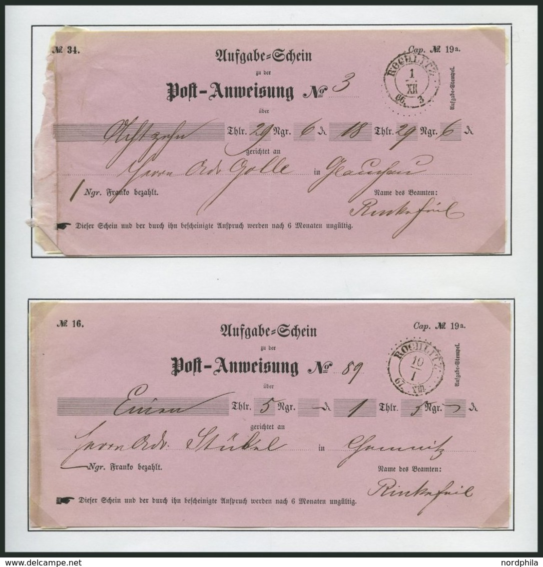 SACHSEN 1827-1866, kleine Sammlung von 10 Postscheinen und einer Postanweisung, Pracht