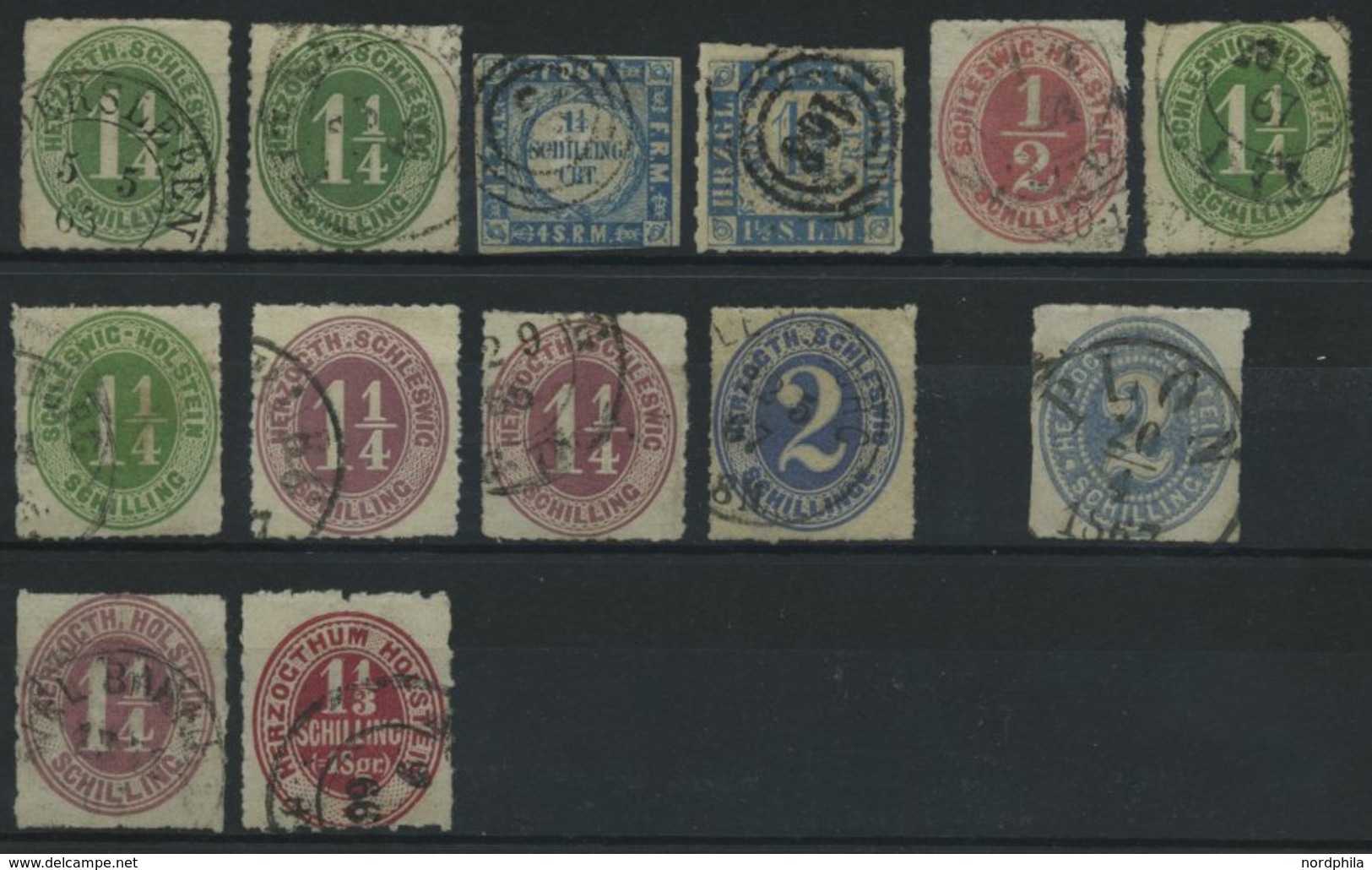 SCHLESWIG-HOLSTEIN O, 13 Gestempelte Werte, Feinst/Pracht, Mi. 545.- - Monedas