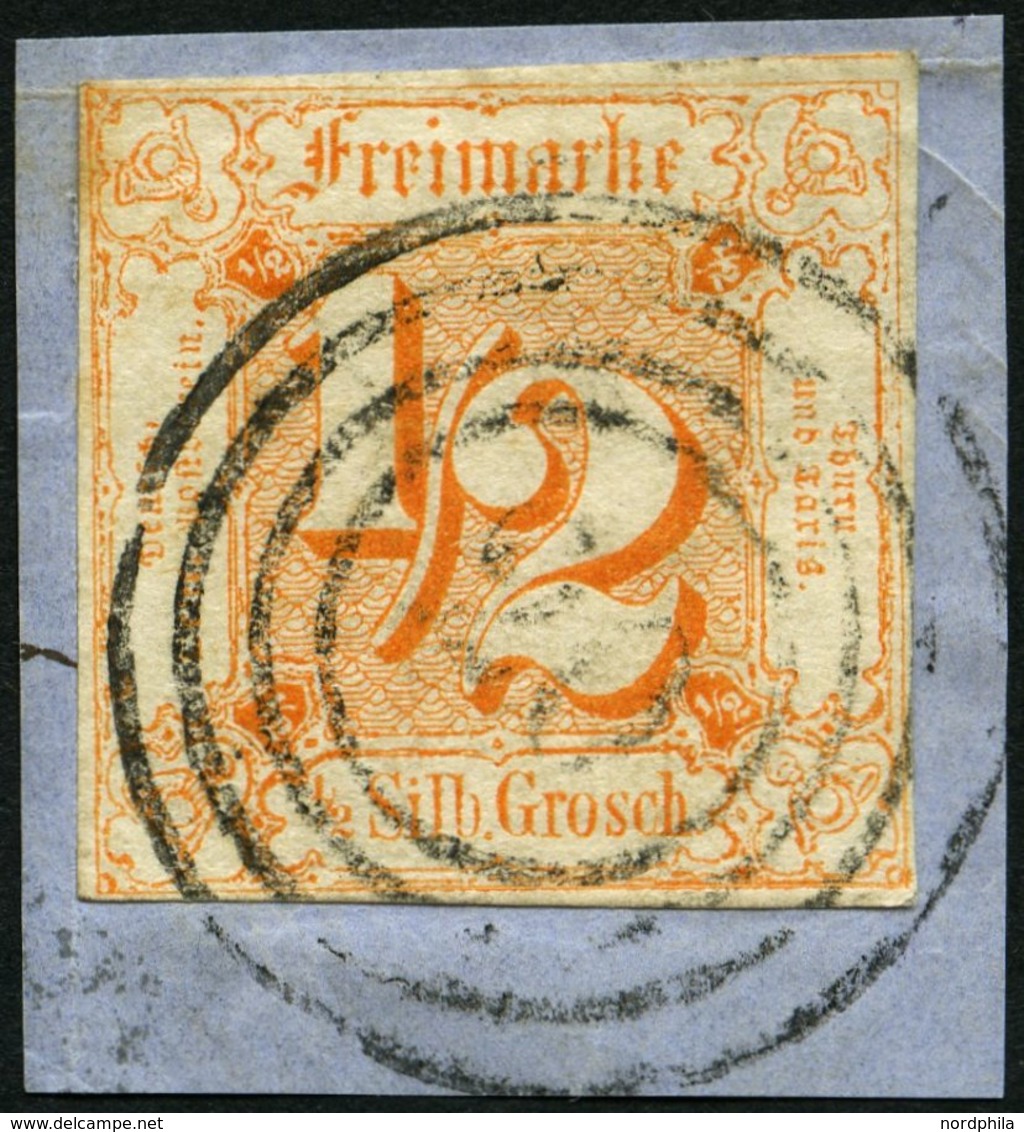 THURN Und TAXIS 28 BrfStk, 1862, 1/2 Sgr. Orange, Nummernstempel 20 (FRIELENDORF), Allseits Voll-breitrandig, Kabinettbr - Autres & Non Classés