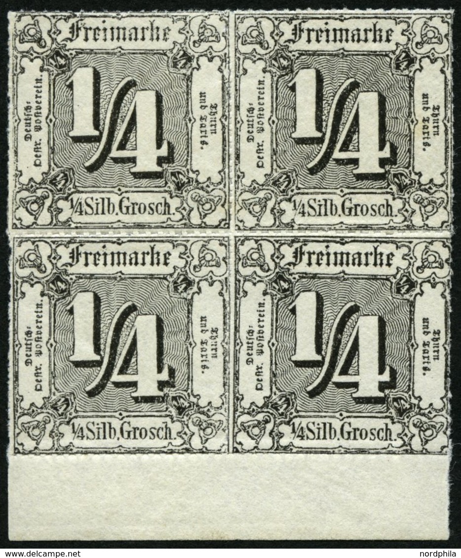 THURN Und TAXIS 35 VB **, 1865, 1/4 Gr. Schwarz Im Postfrischen Viererblock Mit Unterrand, Pracht - Altri & Non Classificati