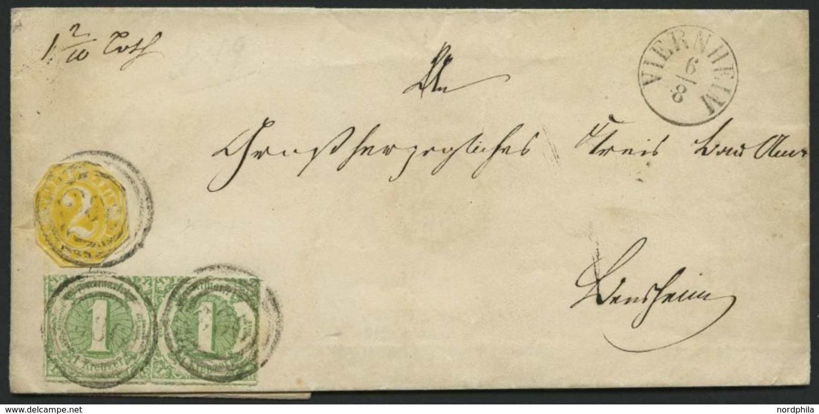 THURN Und TAXIS 41 Paar,GAA 13 BRIEF, 1865, 2 Kr. Gelb, Achteckig Geschnitten Mit Waagerechtem Paar 1 Kr. Gelblichgrün A - Otros & Sin Clasificación