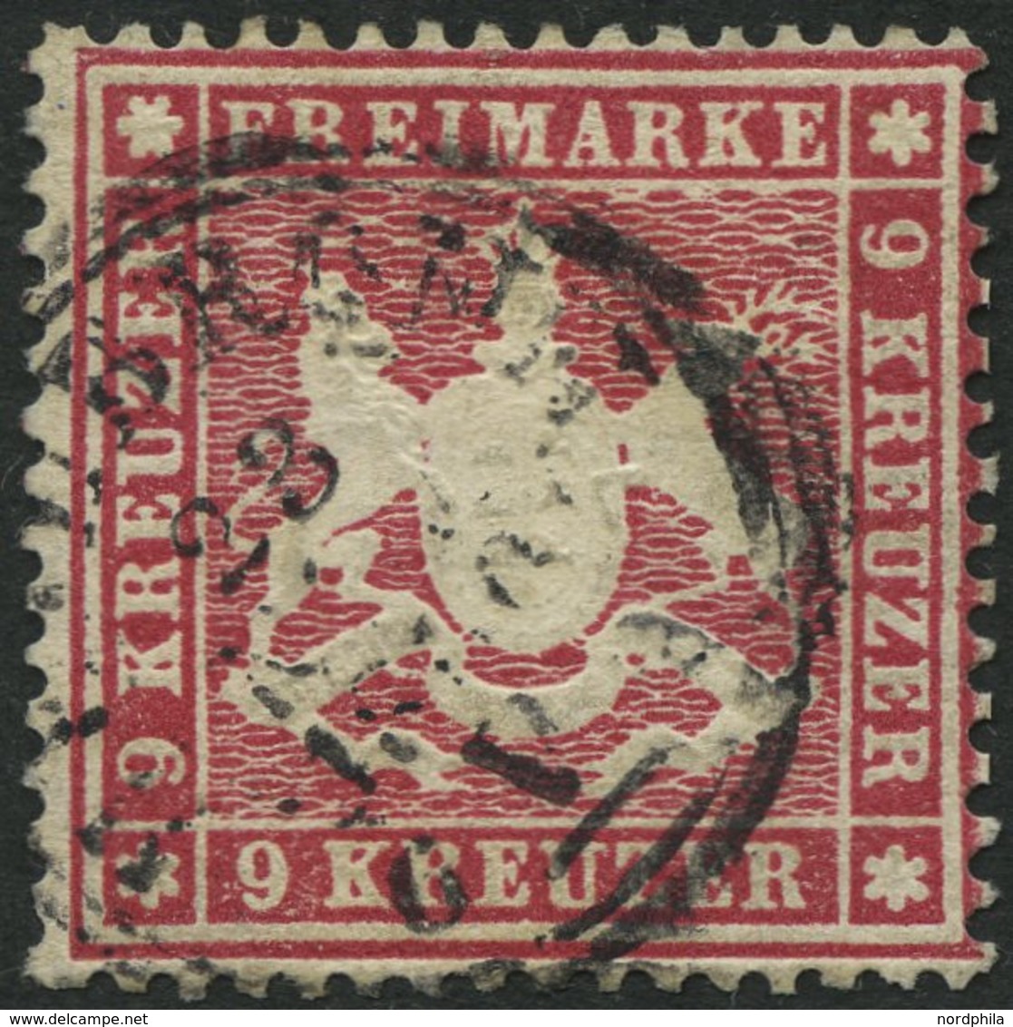 WÜRTTEMBERG 19xa O, 1860, 9 Kr. Karmin, Dickes Papier, Pracht, Mi. 150.- - Autres & Non Classés