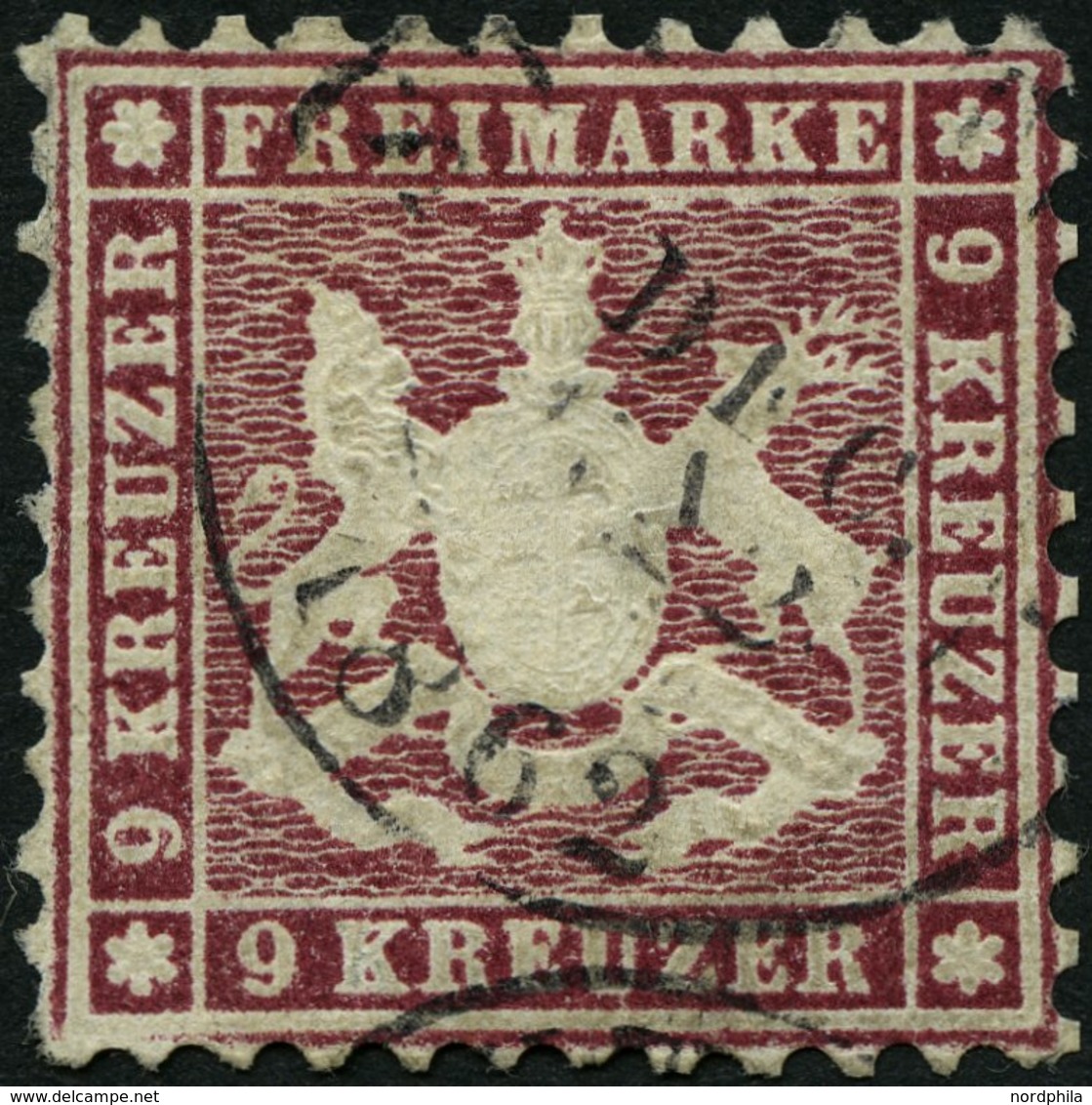 WÜRTTEMBERG 24 O, 1862, 9 Kr. Lilarot, üblich Gezähnt Pracht, Mi. 900.- - Autres & Non Classés