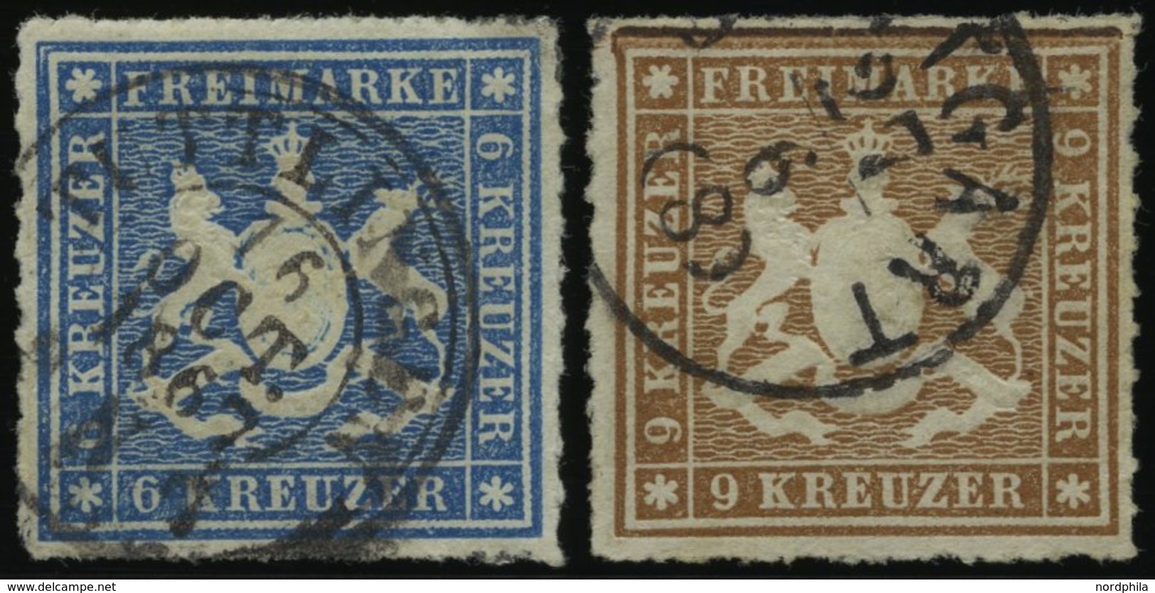 WÜRTTEMBERG 32a,33a O, 1865/6, 6 Kr. Blau Und 9 Kr. Rötlichbraun, 2 Prachtwerte, Mi. 170.- - Andere & Zonder Classificatie