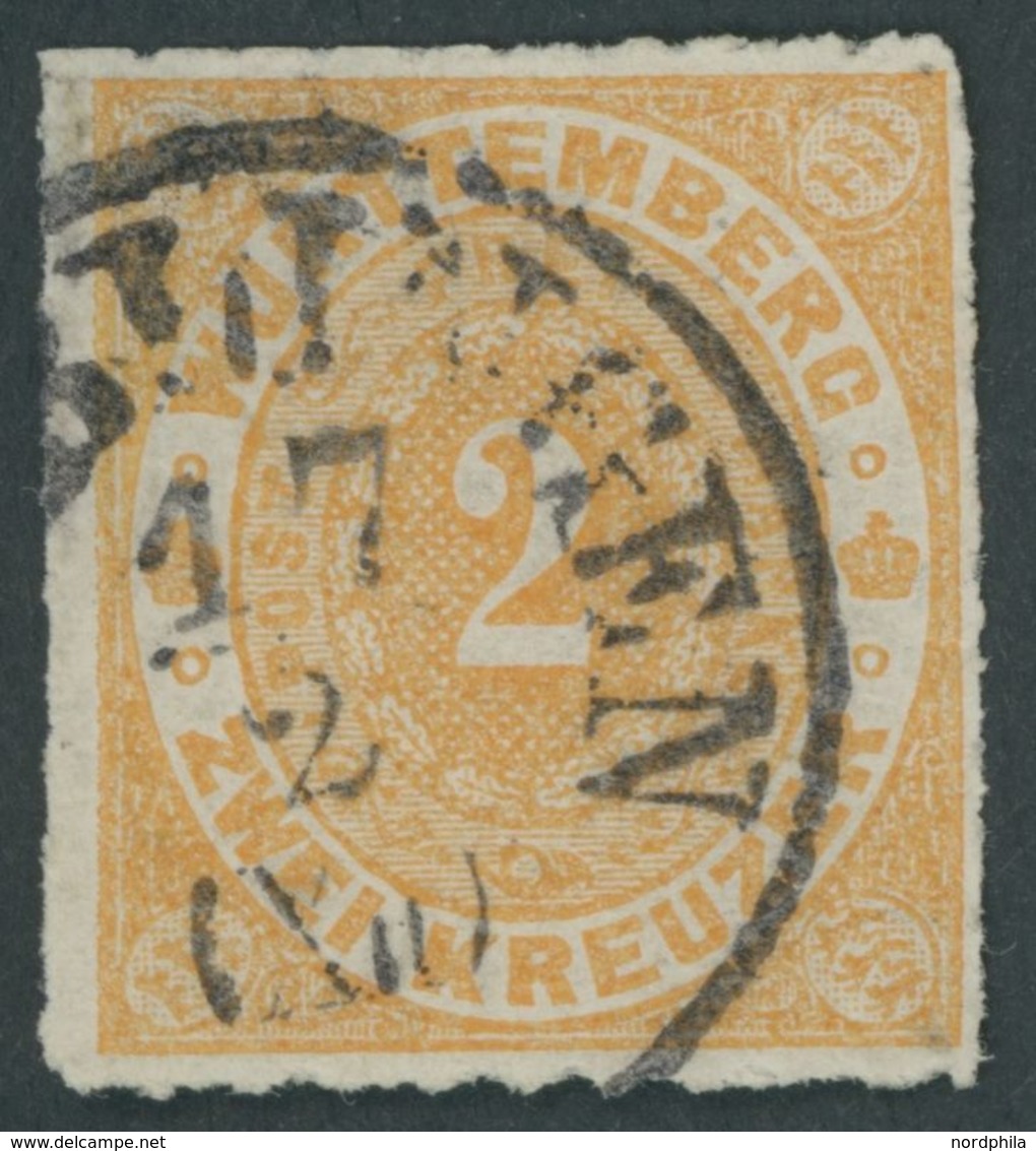 WÜRTTEMBERG 37a O, 1869, 2 Kr. Mattorange, Pracht, Mi. 170.- - Altri & Non Classificati