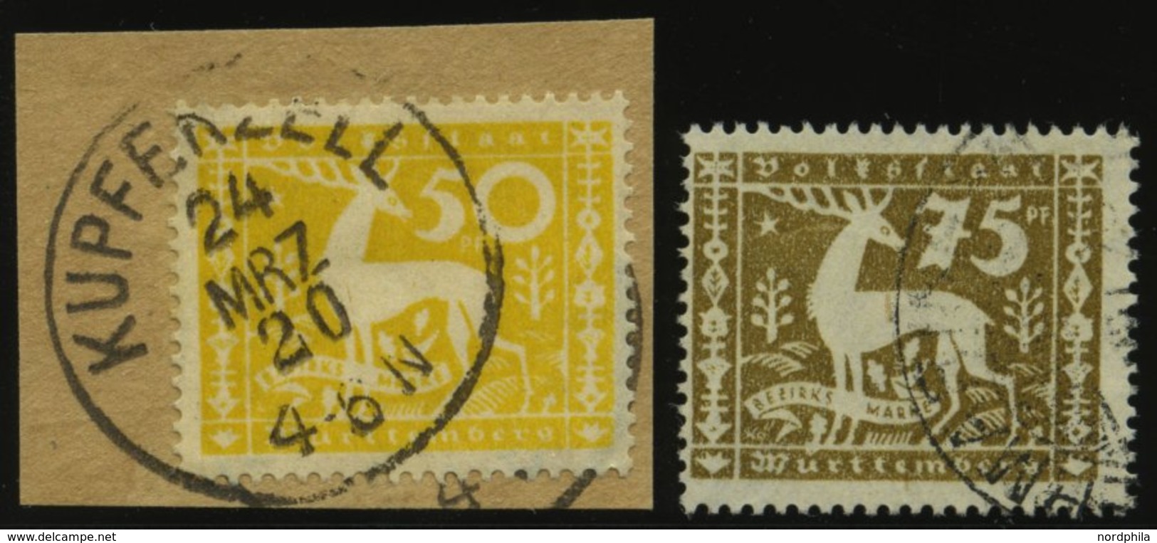 WÜRTTEMBERG 148BrfStk,149 O, 1920, 50 Und 75 Pf. Abschiedsausgabe, 2 Prachtwerte, Gepr. Infla, Mi. 125.- - Autres & Non Classés