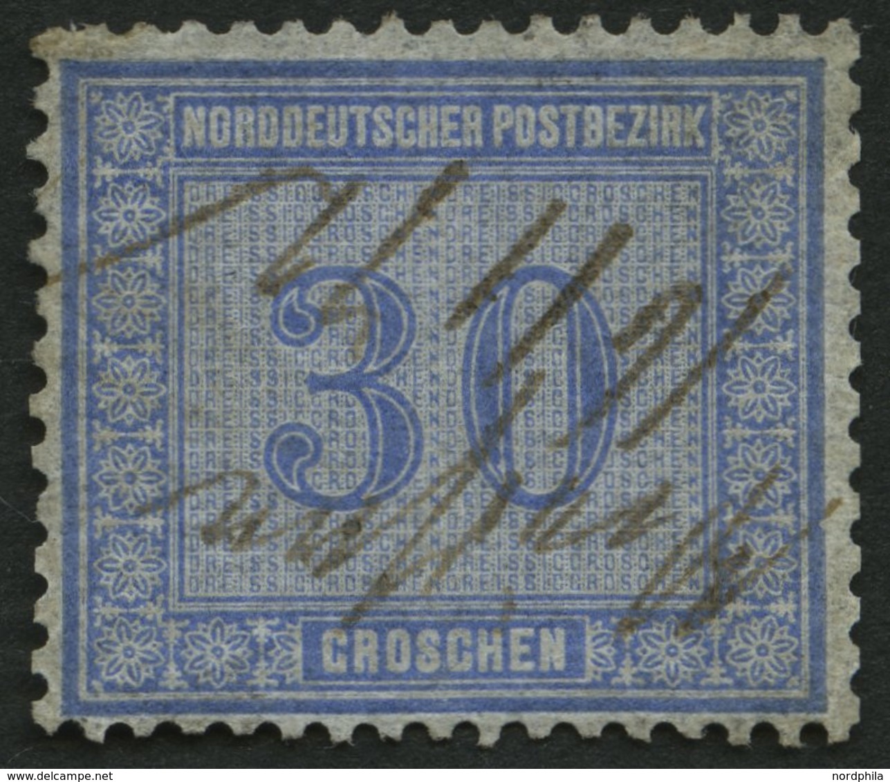 NDP 26 ~ , 1869, 30 Gr. Graublau, Handschriftlich Entwertet, Normale Zähnung, Pracht, Mi. 170.- - Autres & Non Classés