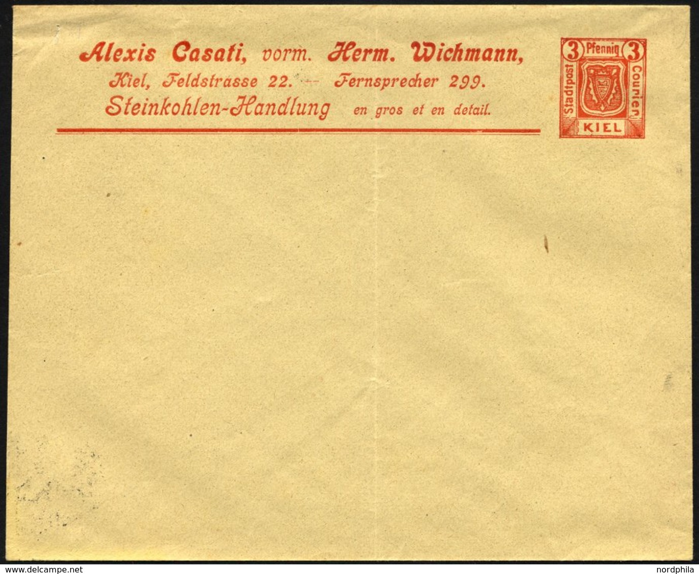 KIEL A PU 3 BRIEF, COURIER: 1899, Privatumschlag 3 Pf. Orange, Ungebraucht, Feinst - Correos Privados & Locales