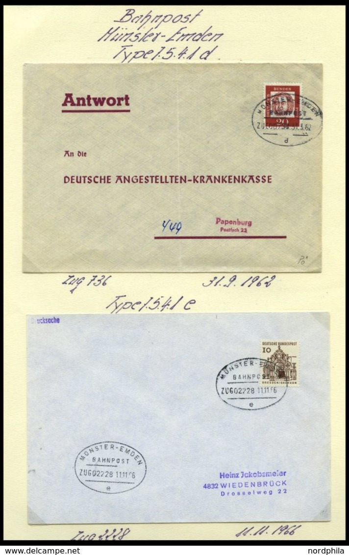 BAHNPOST Münster-Emden (verschiedene Züge Und Typen), 1896-1961, 12 Belege, Ein Briefstück Und Eine Beutelfahne, Meist P - Macchine Per Obliterare (EMA)