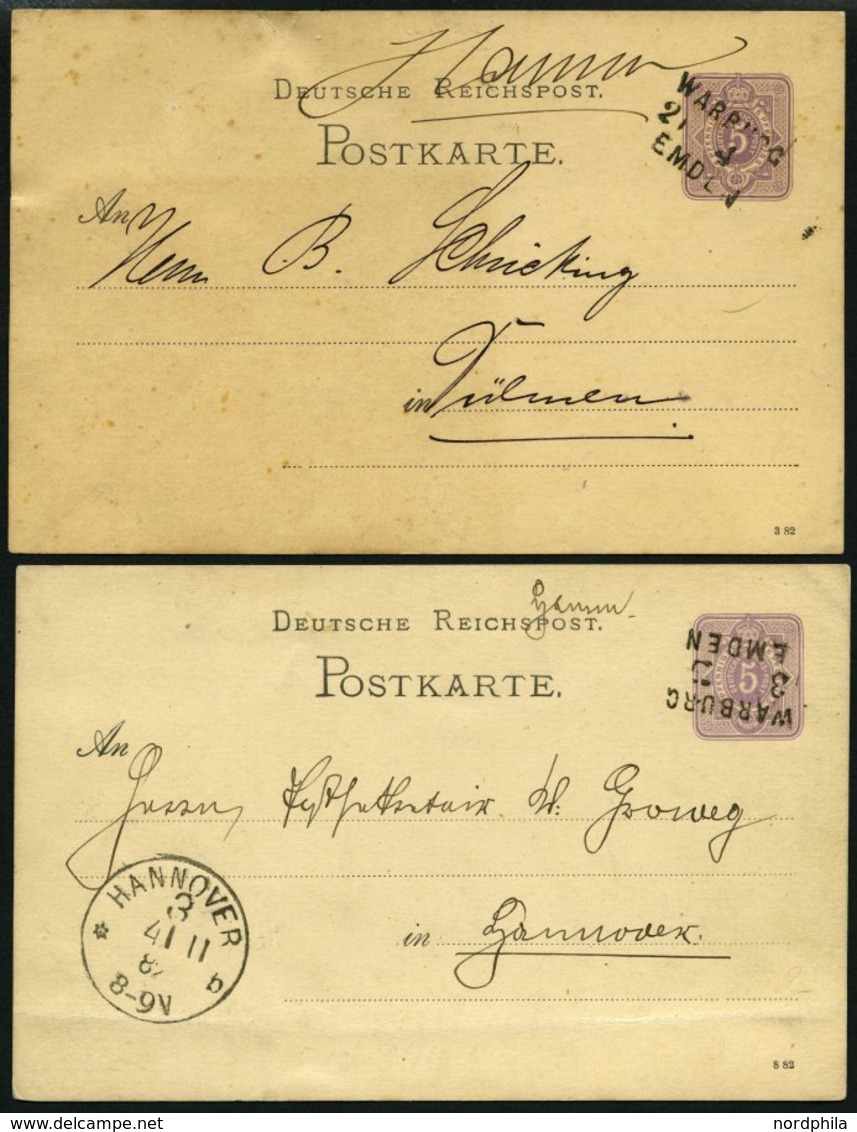 BAHNPOST Warburg-Emden, L3, Je Auf 5 Pf. Ganzsachenkarte Von 1882, 2 Karten Feinst - Máquinas Franqueo (EMA)