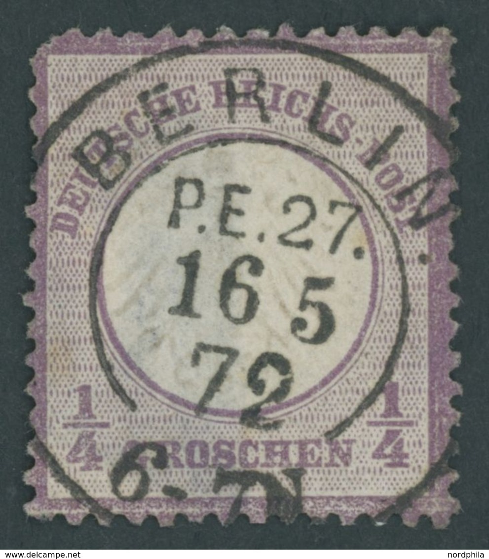 Dt. Reich 1 O, 1872, 1/4 Gr. Grauviolett, Idealer K2 BERLIN P.E.27, Marke Starke Rückseitige Stellen - Usados