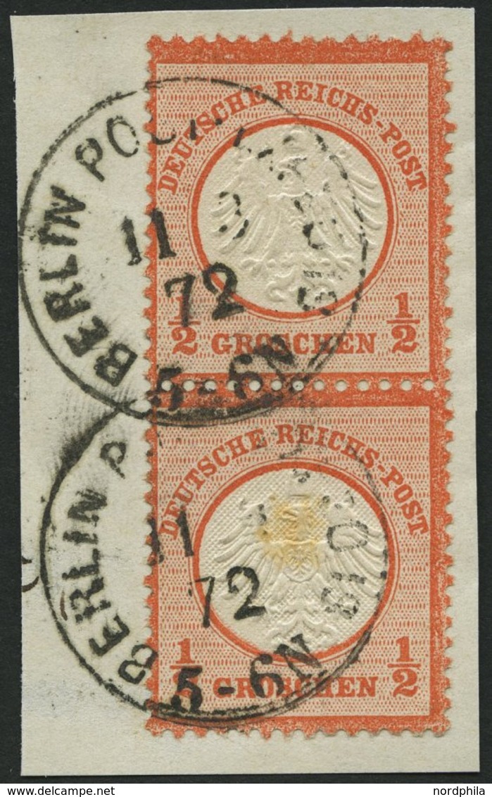 Dt. Reich 3 Paar BrfStk, 1872, 1/2 Gr. Ziegelrot Im Senkrechten Paar, K1 BERLIN POST-EXPED 13, Untere Marke Brauntönung  - Usati