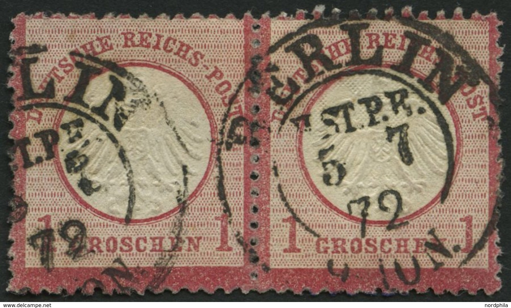 Dt. Reich 4 Paar O, 1872, 1 Gr. Rotkarmin Im Waagerechten Paar, K2 BERLIN H.ST.P.E. (Hofpostamt!), Normale Zähnung, Prac - Used Stamps