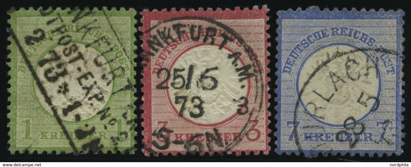 Dt. Reich 23,25/6 O, 1872, 1, 3 Und 7 Kr. Große Brustschilde, 2 Prachtwerte, Mi. 144.- - Gebruikt