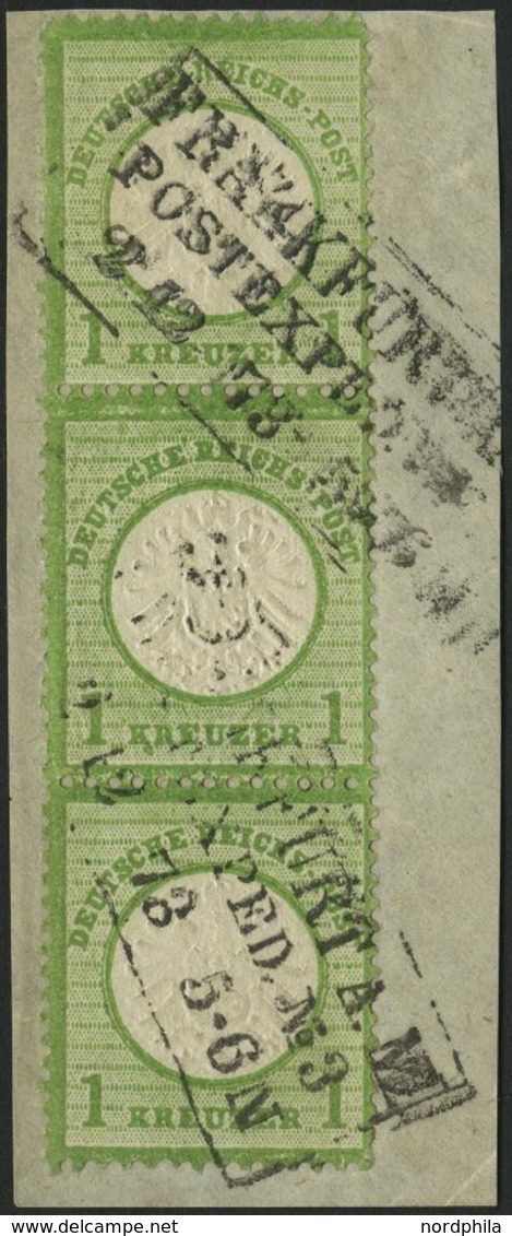 Dt. Reich 23a BrfStk, 1872, 1 Kr. Gelblichgrün Im Senkrechten Dreierstreifen, R3 FRANKFURT A. M. POSTEXPED. Nr. 3, Prach - Gebruikt