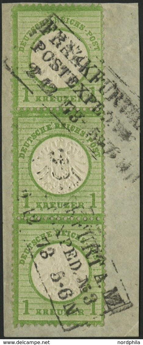 Dt. Reich 23a BrfStk, 1872, 1 Kr. Gelblichgrün Im Senkrechten Dreierstreifen, R3 FRANKFURT A. M. POSTEXPED. Nr. 3, Prach - Usati