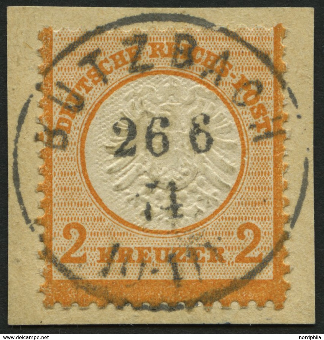 Dt. Reich 24 BrfStk, 1872, 2 Kr. Orange Auf Briefstück Mit Idealem Zentrischen K1 BUTZBACH, Farbfrisches Prachtstück, Ei - Usati