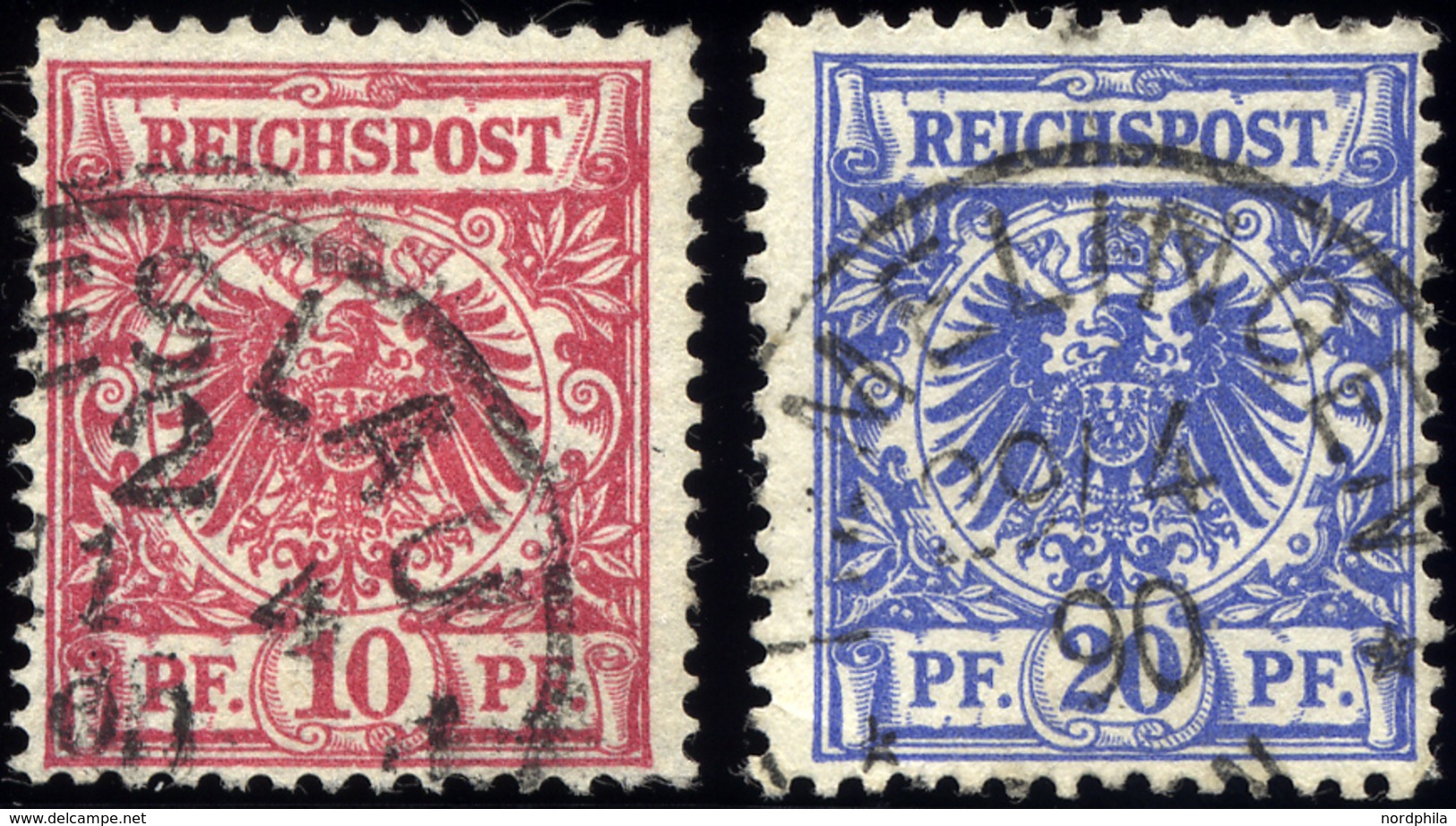 Dt. Reich 47/8ax O, 1889, 10 Pf. Karminrosa Und 20 Pf. Mittelultramarin, Dünnes Papier, 2 Prachtwerte, Gepr. Wiegand, Mi - Usados