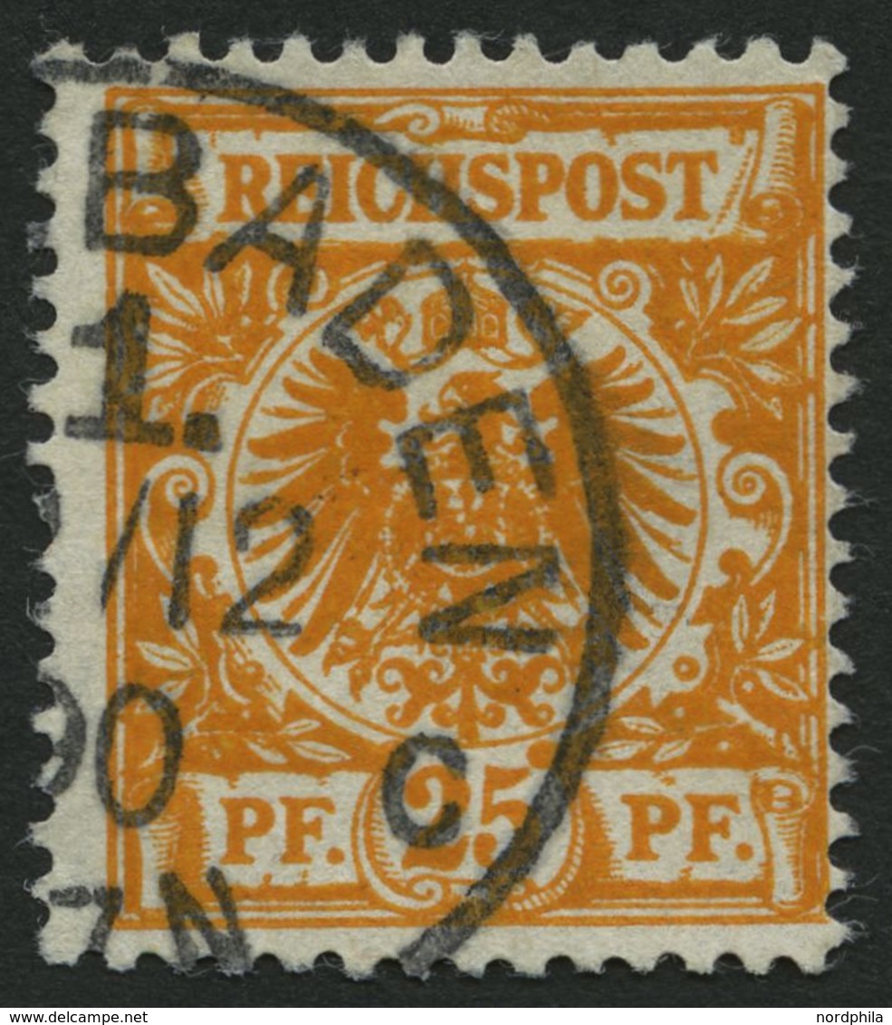 Dt. Reich 49aa O, 1890, 25 Pf. Goldgelb, Pracht, Gepr. Zenker, Mi. 450.- - Oblitérés