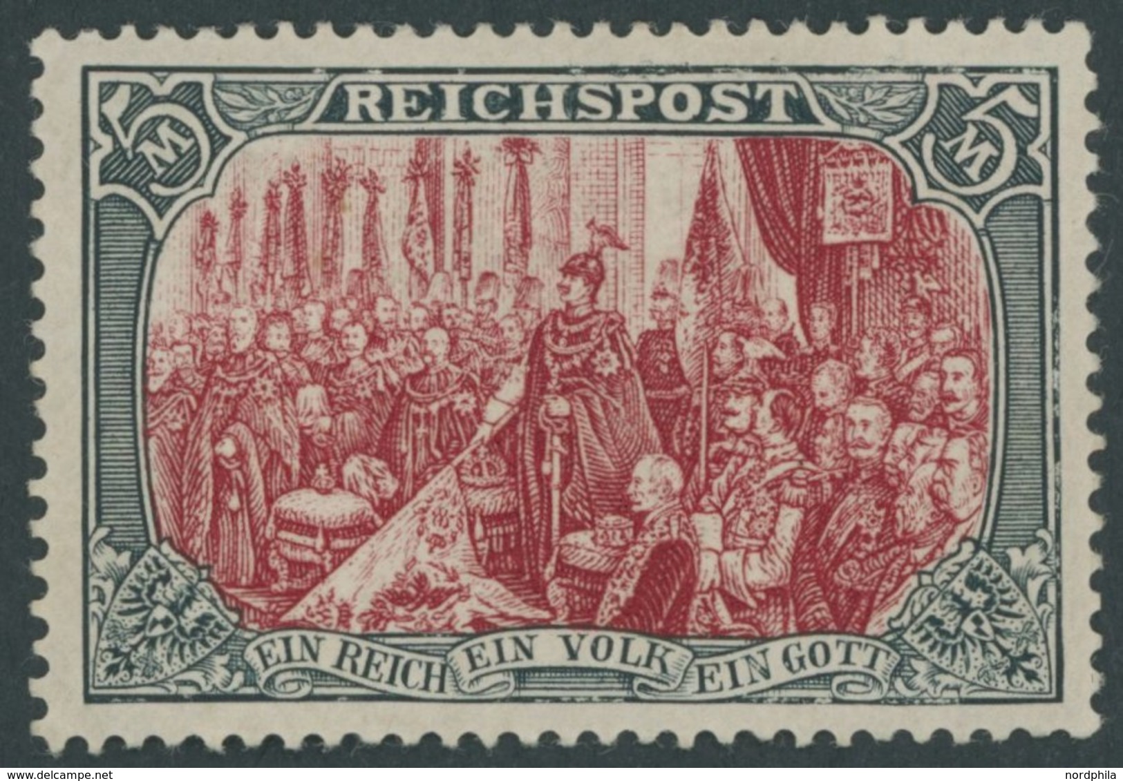 Dt. Reich 66II *, 1900, 5 M. Reichspost, Type II, Mehrere Falzreste, Feinst (ein Paar Stumpfe Zähne), Mi. 480.- - Autres & Non Classés