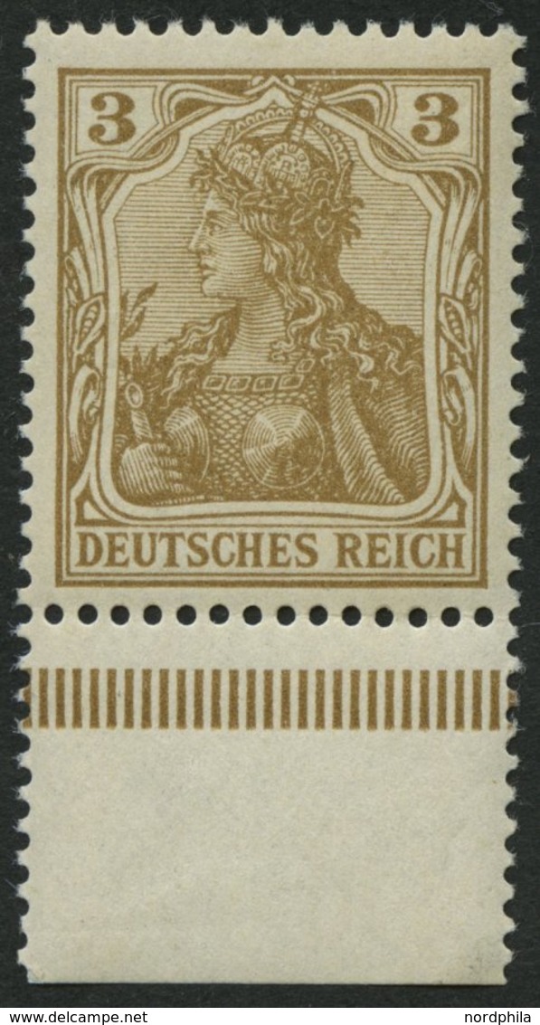 Dt. Reich 69b **, 1904, 3 Pf. Braunocker,ohne Wz., Postfrisch, Unterrandstück, Pracht, Fotoattest Jäschke-L., Mi. (900.- - Other & Unclassified