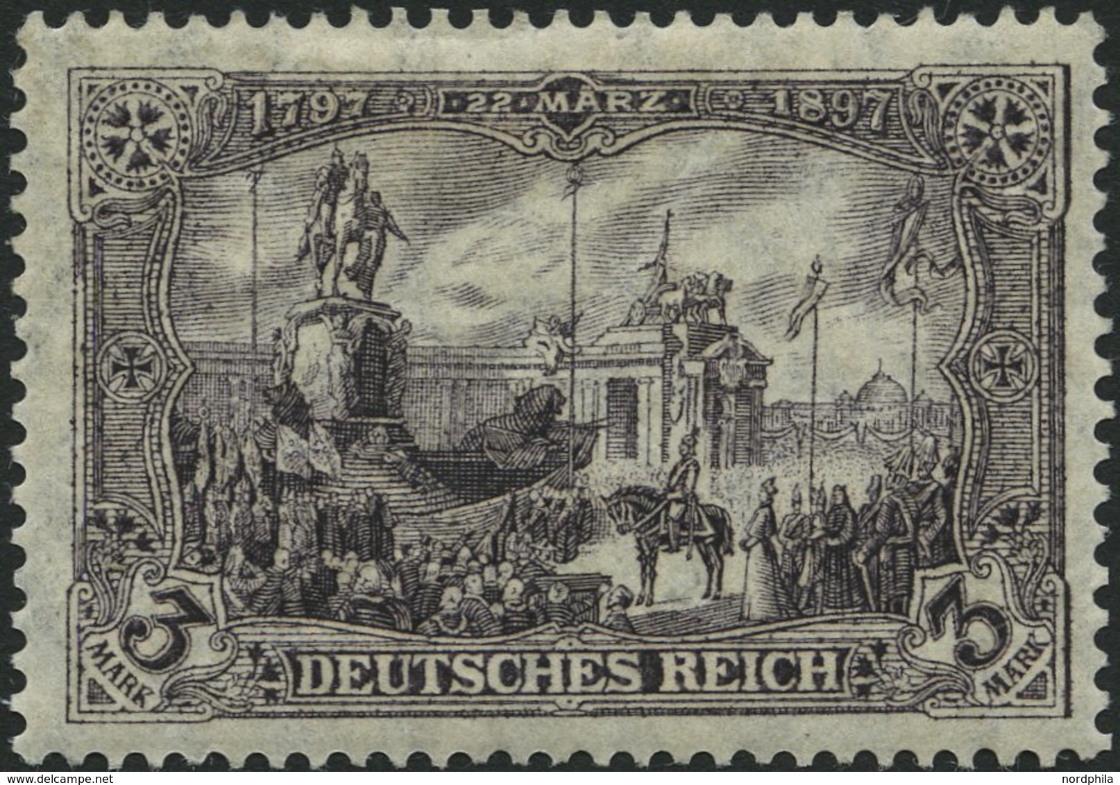 Dt. Reich 96AIb *, 1912, 3 M. Schwarzbraunviolett Friedensdruck, Falzrest, Pracht, Mi. 70.- - Autres & Non Classés