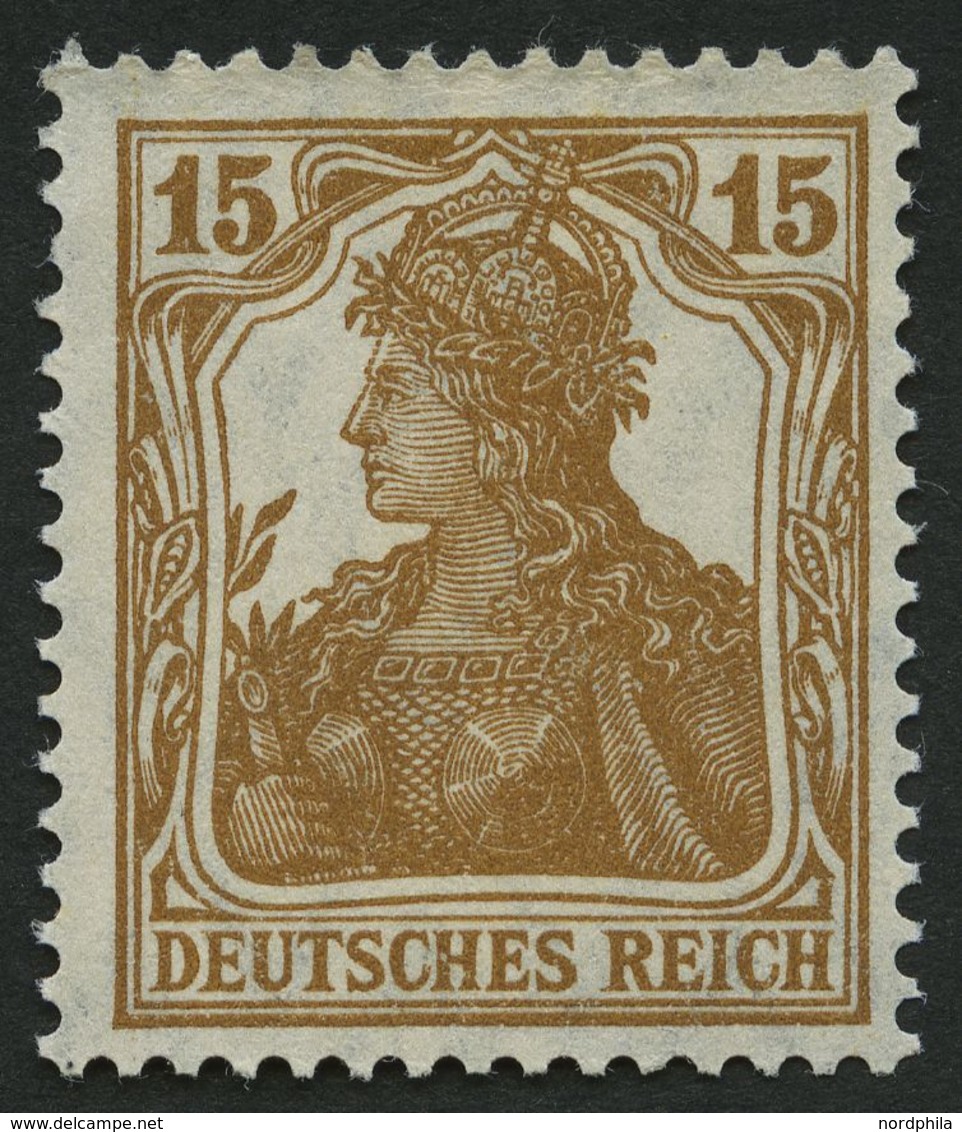 Dt. Reich 100b **, 1916, 15 Pf. Olivbraun, Pracht, Gepr. Infla, Mi. 80.- - Gebruikt