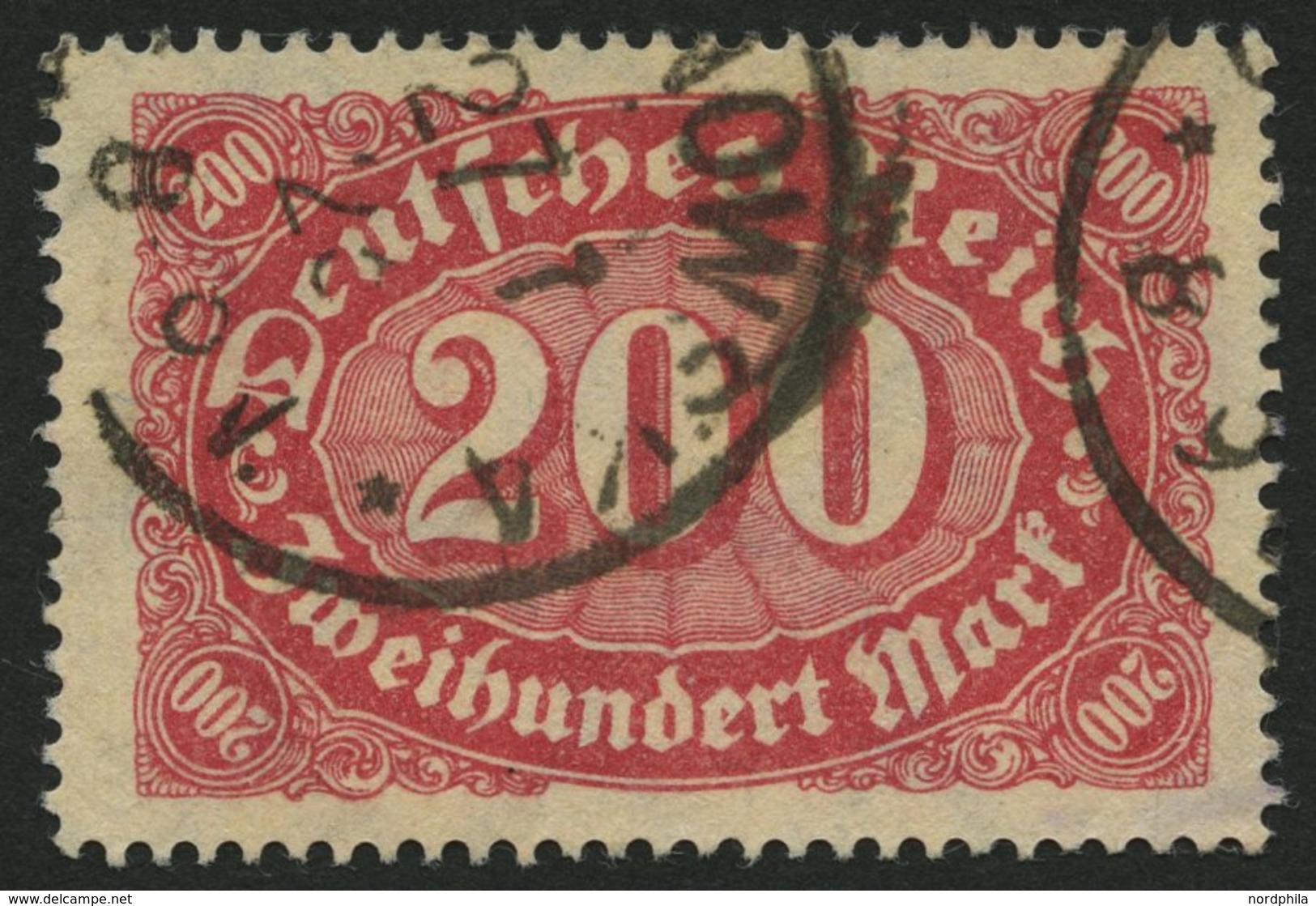 Dt. Reich 248b O, 1923, 200 M. Rotlila, Eckbug Sonst Pracht, Gepr. Infla, Mi. 100.- - Gebruikt