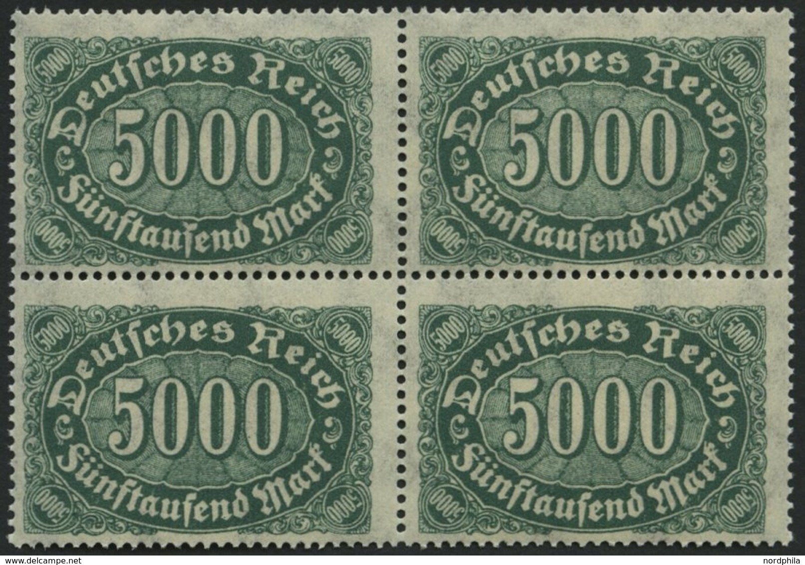 Dt. Reich 256cI **, 1922, 5000 M. Dunkelbläulichgrün Mit Abart S In Fünftausend Oben Mit Haken, Im Viererblock Mit Norma - Used Stamps