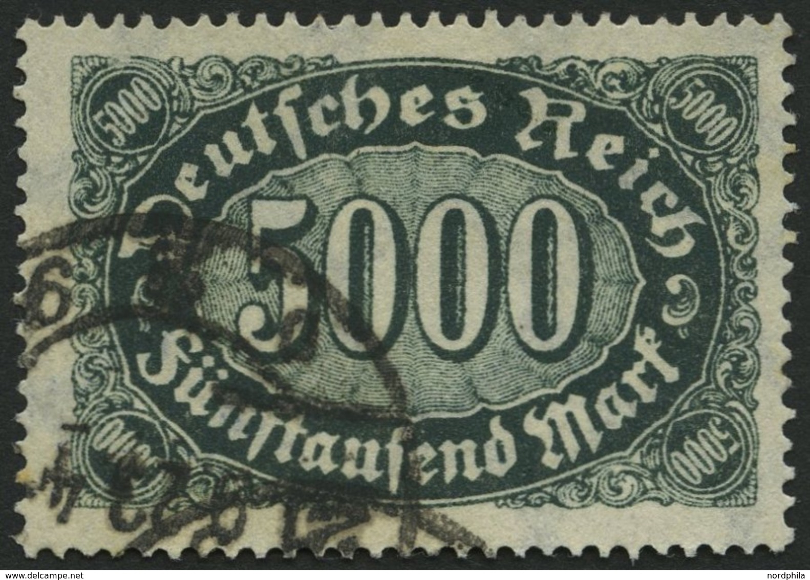 Dt. Reich 256d O, 1923, 5000 M. Schwarzgrün, Pracht, Gepr. Infla, Mi. 200.- - Usados