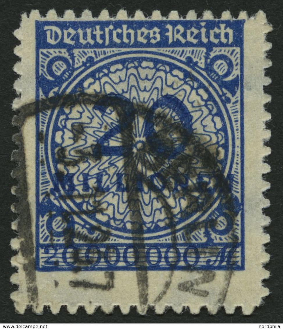 Dt. Reich 319B O, 1923, 20 Mio. M. Dunkelviolettultramarin, Durchstochen, Pracht, Fotobefund Tworek, Mi. 400.- - Usati