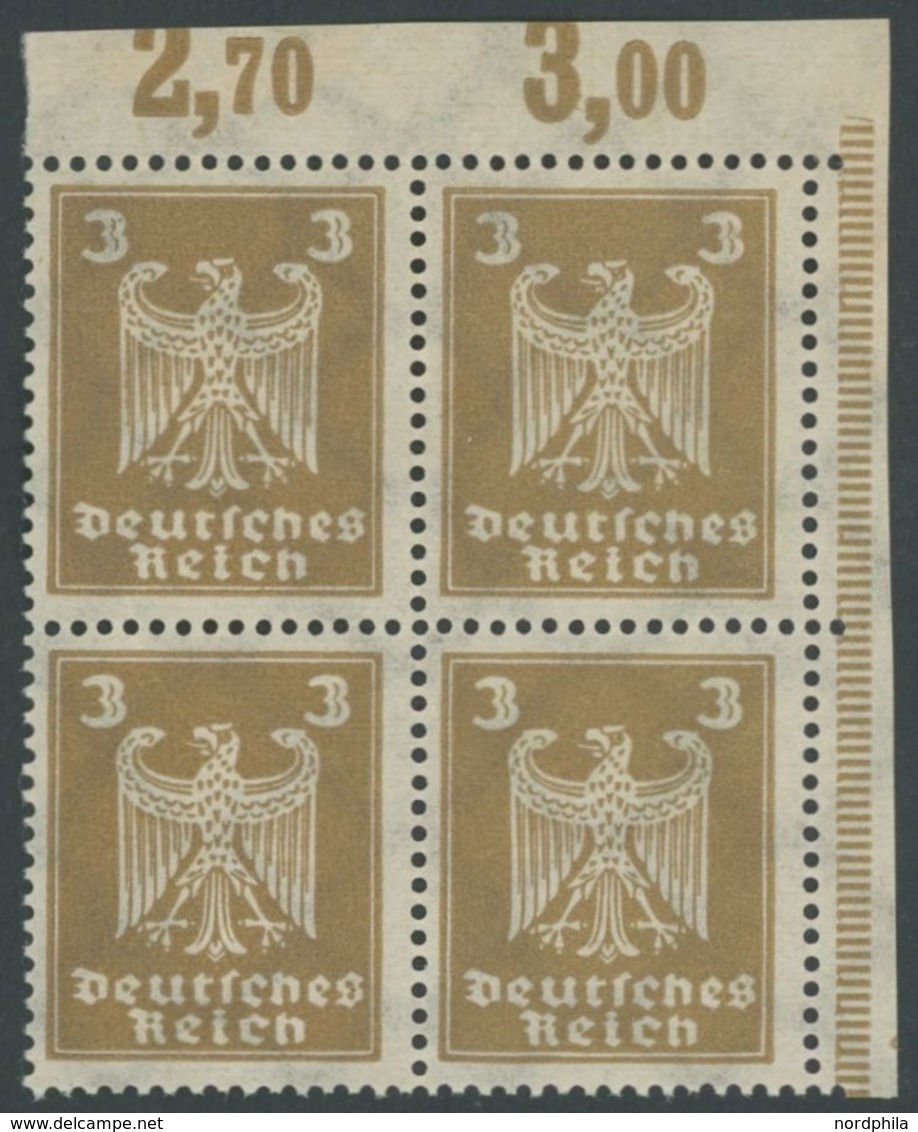 Dt. Reich 355Y VB **, 1924, 3 Pf. Reichsadler, Wz. Liegend, Im Viererblock, Pracht, Mi. (1600.-) - Oblitérés