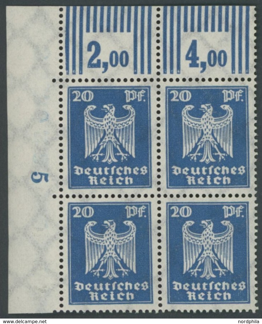 Dt. Reich 358XWOR VB **, 1924, 3 Pf. Reichsadler, Walzendruck 3`7`3, Im Linken Oberen Eckrandviererblock, Postfrisch, Pr - Oblitérés