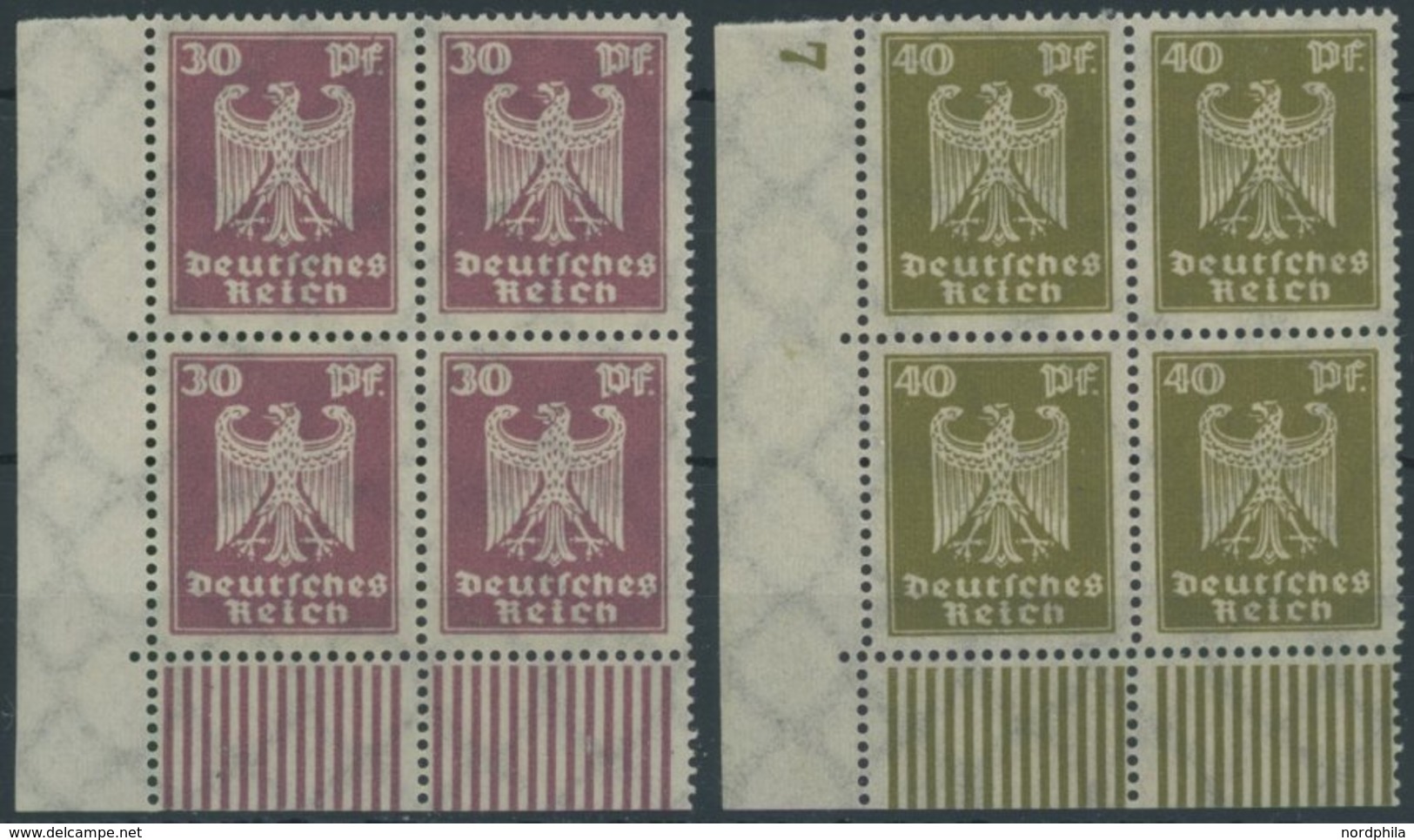 Dt. Reich 359/60 VB **, 1924, 30 Und 40 Pf. Reichsadler, Walzendruck, In Linken Unteren Eckrandviererblocks, Postfrisch, - Oblitérés