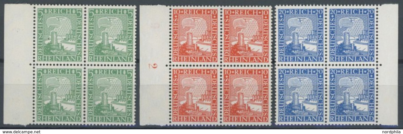 Dt. Reich 372-74 VB **, 1925, Rheinland In Randviererblocks, Pracht, Mi. (220.-) - Usados